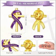 Misdary Funeral Favors For Guests Funeral Memorial Pin Cross Ribbons Forever In Our Hearts Lapel Brooch Pin For Religious Christian Celebration Of Life Mourning Remembrance Day - 紫色 + 25 - 查看 3