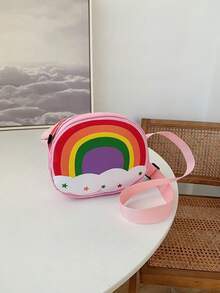 1pc Cute Rainbow Print Shoulder Bag, PU Material, Zipper Closure, Crossbody Bag Suitable For All Seasons Daily Use - A - View 2