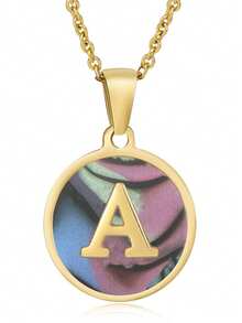 1 Pc Custom Stainless Steel Exclusive Letter Necklace Natural Shell Letter Necklace 18K Gold Oil-Dripping Letter Pendant - Multicolor - View 10