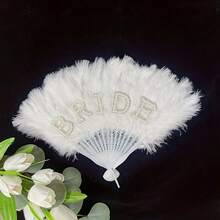 Elegant Pearl Inlaid Bridal Fan, Suitable For Brides-To-Be, Non-Foldable Handheld Style, Applicable For Weddings And Bachelorette Parties - Multicolor - View 4