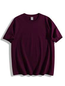 Men's 100% Cotton T-Shirt, Casual Wear, Suitable For Vacations And Workouts, Minimalist Design, No Print. - 紫紅色 - 查看 2