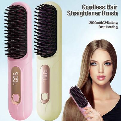 Wireless Travel Hair Straightener, Mini Hair Straightener, Portable Hot Air Hair Straightening Brush, Rechargeable Battery, Anti-Scald Design, 3 Temperature Settings