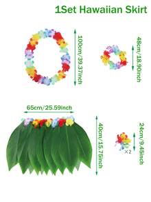 1 Bộ váy áo dự tiệc kiểu Hawaii với váy cỏ, vòng cổ, băng đô, vòng tay họa tiết lá nhiệt đới, phụ kiện lễ hội mùa hè, trang trí tiệc nhiệt đới Hawaii, trang trí tiệc Aloha, phụ kiện tiệc bãi biển mùa hè, trang trí tiệc Luau Hawaii. - Nhiều màu - Xem 12