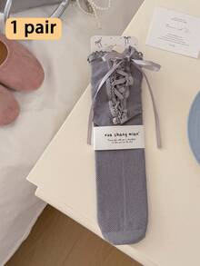 1双女士小腿袜（无硬纸板），薄款芭蕾舞风格交叉蝴蝶结小腿袜，适合春夏穿着，可与裙子百搭。 - 彩色 - 查看 17