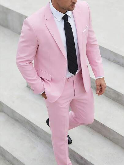 Furuyal Men's Solid Color Single-Breasted Long Sleeve Slim Fit Suit Jacket, Suitable For Party, Wedding, Commute And Business Occasions