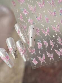 1 miếng dán móng tay hình bướm màu hồng Gentle Style, hình bướm cổ tích mộng mơ và họa tiết ngôi sao tự dính. - Nhiều màu - Xem 1