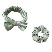 2pcs Bowknot Makeup Headband Set | Face Washing Headband + 1 Hair Scrunchie | Soft Fabric Material, Home Hair Accessories Set, Cute And Comfortable Face Washing Accessories | Suitable For Face Washing, Makeup, Spa, Yoga And Daily Home Care - Hair Tie - View 2