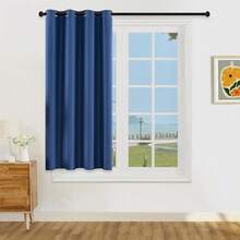 1pc/2pcs Lightweight Pure Blackout Curtains, Metallized Film 100% Blackout Curtains , Top Hanging Rings, Darkens Room Provides Privacy, Living Room/Bedroom Curtains - Navy Blue - View 19