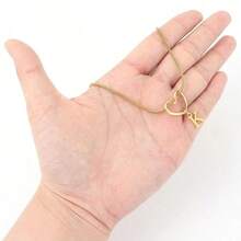 1pc New Hollow Heart Letter Pendant Necklace, Stainless Steel Herringbone Chain, Women - Thép không gỉ mạ vàng - Xem 3
