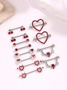 2件套不锈钢心形、蝴蝶、月亮、立方氧化锆花朵造型乳环，可爱穿刺饰品，适合日常佩戴 - nipple ring - 查看 4