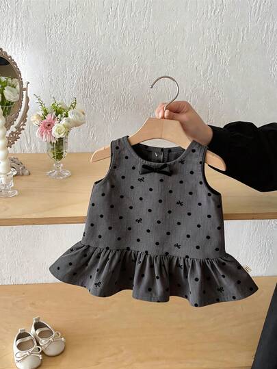 Autumn New Baby Girl Polka Dot Tank Dress Cute Bow Decor Dress