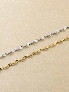 1pc Stainless Steel 18k Gold Plating Bracelet Dainty Thin Chain Elegant Glitter Chain Bracelet Waterproof Jewelry For Women Gifts - Bracelet - View 4