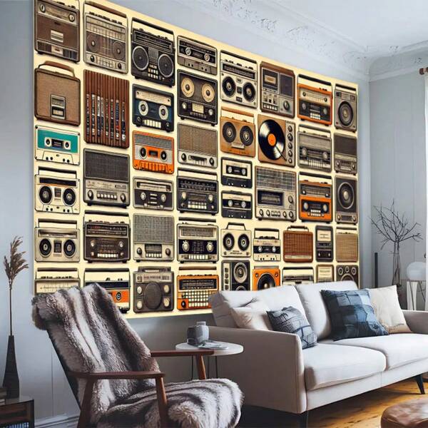 Fondo de fiesta de audio retro, decoración de pared con altavoz vintage y cinta de casete, fondo fotográfico multiusos para interiores/exteriores, adecuado para el hogar, bodas, cumpleaños, salas de música, eventos