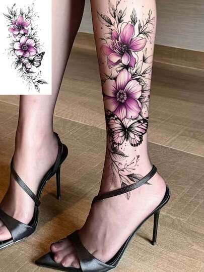 1 buc tatuaj temporar cu fluturi colorati și design floral, tatuaj floral roșu inovator, rezistent la apă și transpirație, potrivit pentru talie, picior, braț, unisex, de lungă durată 7-14 zile, ușor de aplicat și îndepărtat, poate acoperi cicatricile
