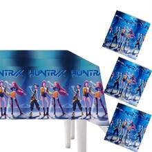 1 pieza Decoración de fiesta con tema de ídolo K-POP, Mantel de fiesta con tema de caza de fantasmas de grupos femeninos de K-Pop, Decoración de fiesta de cumpleaños, Mantel desechable de PE, Adecuado para decoración de fiestas de fans de K-Pop, Serie Hunter, Adecuado para reuniones de fans, fiestas de cumpleaños y otras ocasiones para crear una decoración única y alegre - Multicolor - Ver 3