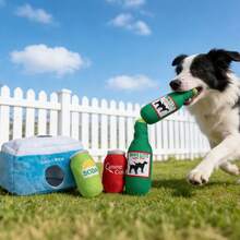 1个带发声器的毛绒狗狗玩偶，饮料瓶造型，宠物狗和猫的咀嚼玩具，可供自娱自乐 - 彩色 - 查看 5