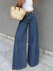 Asymmetrical Vintage American Style Straight Leg Jeans, High Street Design, Commuter Casual Denim Pants For Women Spring - Dark Wash - View 4