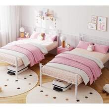 Marco de cama de tamaño doble, Marco de cama de plataforma de metal blanco con cabecera y pie, Marco de cama de 12,2 pulgadas con soporte de láminas de metal fuertes, Bajo almacenamiento de cama, No se necesita muelle de caja - Blanco - Ver 4