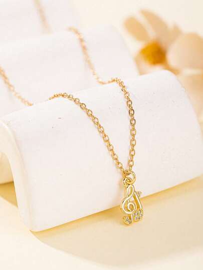 1pc Fashionable Minimalist Women's Necklace With Hollow Music Note Pendant, Suitable For Daily Wear And An Ideal Gift For Music Festivals And Musicians' Birthdays