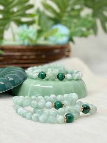 浅绿色玉石招财手链，玉石手链，寓意财富、繁荣、机遇和好运，男女皆宜，可用于瑜伽、冥想和疗愈。 - 彩色 - 查看 2