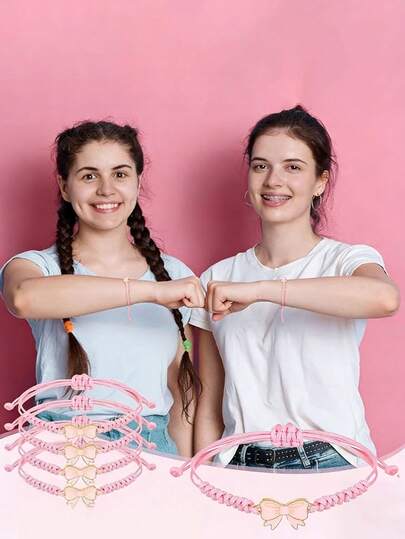 3件套可爱蝴蝶结编织手链，可调节，适合送给啦啦队员、舞者、朋友，母亲节礼物，友谊礼物