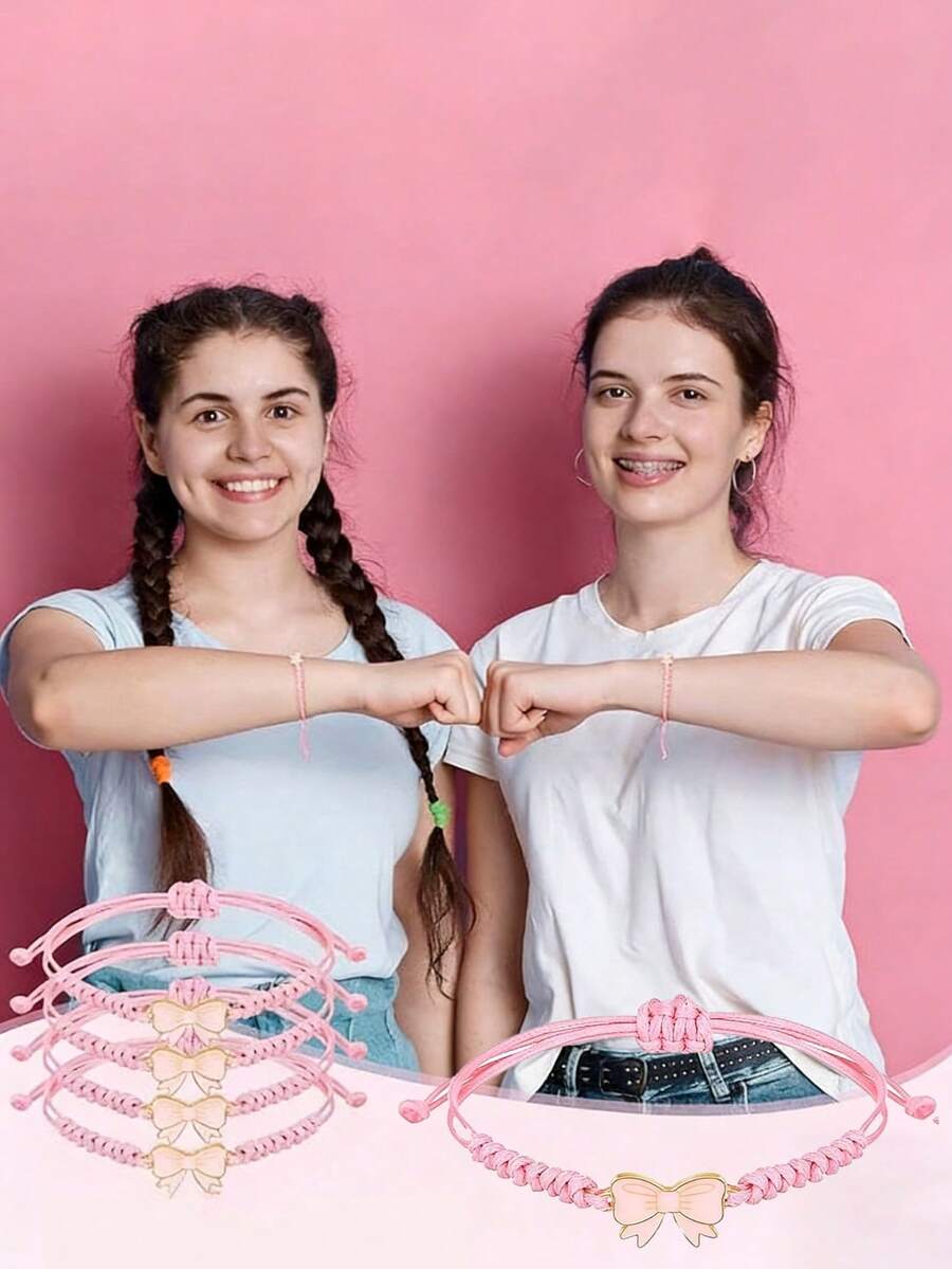 3pcs/Set Cute Bow Braided Bracelets, Adjustable, Gift For Cheerleaders, Dancers, Friends, Mother's Day, Friendship Gift