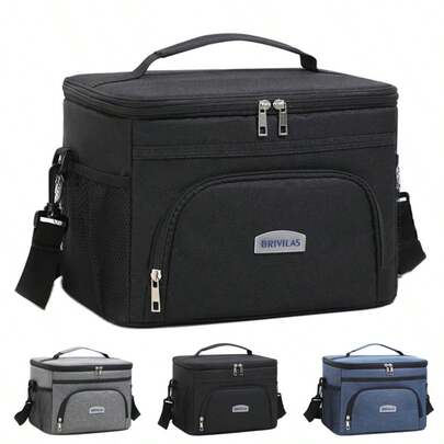 1pc Large Capacity Lunch Bag, PEVA Lining, Insulated Picnic Cooler Bag, Outdoor Food Preservation Bag With Handle And Shoulder Strap, Suitable For Outdoor Picnics, Carrying Food, Work And School Use (Not For Direct Food Contact)