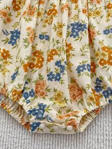 Infant French Vintage Floral Peter Pan Collar Romper, Spring/Autumn Baby Bodysuit, Crawler Suit, Children's Clothing - Mustard Yellow - View 7