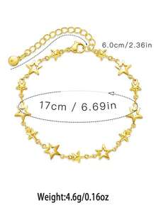 1 Gold Niche Design Star Bracelet, Plated With 18K To Appear White And Sweet, Daily Party Jewelry - Gold - View 5
