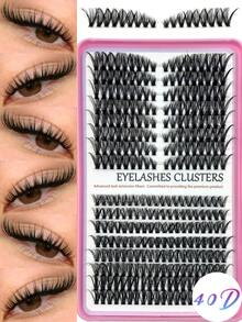 Asiteo Juego de 608 piezas de pestañas postizas en forma de ojo de gato con rizos D de 30D/40D y 30D40D, incluye pegamento para pestañas en racimo 2 en 1, pinzas, cepillo y pestañas individuales falsas naturales y esponjosas reutilizables para uso diario - Multicolor - Ver 2