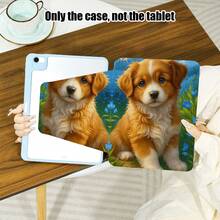 1pc PU Leather Case With Stand, Pen Slot, Brown & White Puppy, Blue Flowers & Green Plants Pattern, 720 Degree Rotating Stand, Auto Sleep/Wake Function, Compatible With Honor Pad, Matepad, , , , Apple - Multicolor - View 5