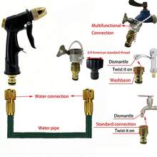 High Pressure Washer Hose, Suitable For Gardening, Watering Plants, Washing Cars, Walls, Toilets, Glass Cleaning, High Pressure Car Washing, Pipes, Water Gun, Thick Latex Expandable Hose, Garden Watering, Hose Nozzle Spray Gun Set - B - View 6