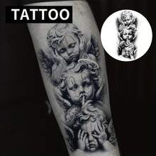 Temporary Tattoo - Black & White Angel Wings Design, Waterproof Body Jewelry Lasting 1-2 Weeks, Suitable For Parties, Memorials - Realistic Permanent Tattoo Effect, Easy Removal, Delicate Line Art, Ink,Sketch Style - Halloween - View 3