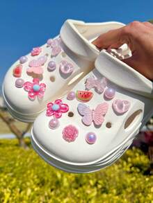 20 piezas Accesorios lindos de sandalias DIY, Dijes desmontables para sandalias, Adecuado para sandalias de mujer, Decoración de zapatos personalizada y divertida - Rosa - Ver 4