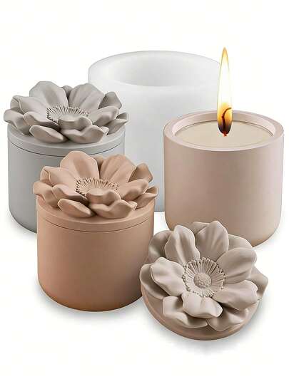 Flower Covered Cylinder Candle Cup Silicone Mold, Aromatherapy Candle Cup Storage Jar Planter Mold, Suitable For DIY Home Decor Tabletop Decorations Plaster Resin Concrete Mirror Mold
