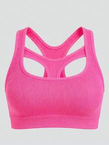 Women's Seamless Ribbed Sports Bra, Hollow-Out Breathable Backless Daily Training Fitness Underwear - Pink - View 6