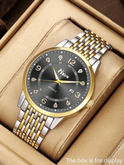 1pc Classic Business Luxury Casual Quartz Watch, Stainless Steel Strap Men's Wristwatch, Perfect Gift For Thanksgiving, Christmas, Father's Day, Back To School Season For Family And Friends