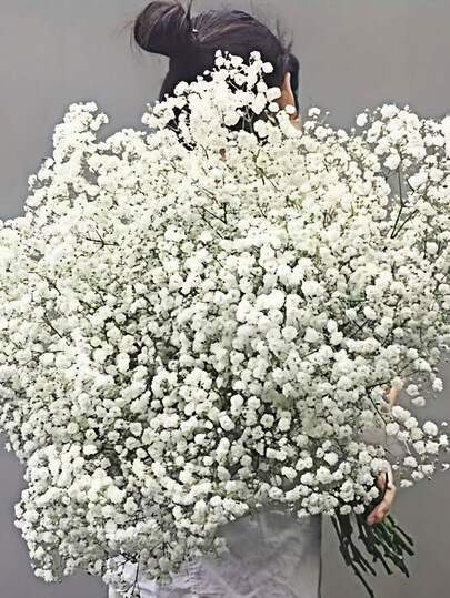 200朵仿真满天星花（带茎） - 手工塑料花卉装饰，柔软橡胶满天星花，塑料仿真花，适用于家居、户外、花园、婚礼、派对、生日装饰