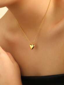 1件装女士不锈钢镀金心形吊坠项链，简约精致日常佩戴项链 - 心型 - 查看 1