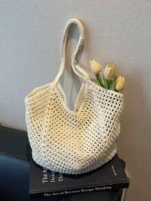 1个新款休闲沙滩单肩包，手工编织大容量镂空度假包，适合休闲、街头、度假，可作为生日礼物送给女友/妻子或日常使用。 - 彩色 - 查看 6