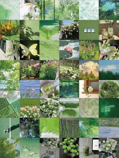54 Pcs Green Aesthetic Scenery Stickers – Ins-Style Nature & Plants, Low Saturation Square Design, Waterproof For Journals, Scrapbooking, Stationery, Laptop, Phone Case, Water Bottle, Cups & Gift Wrapping Scrapbook Supplies Funny Stickers Kindle