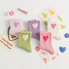 20 Pairs Cotton Children's Socks, Cute Heart Pattern, Versatile Mid-Calf Socks For Boys & Girls, Spring/Summer/Autumn - Multicolor - View 3