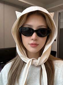 1pc 3-In-1 Cute Tie-Up Cat Ear Bucket Hat, Quick-Dry Sun Protection Cap, Thin Ear-Covering Head Scarf - Tie-on Hat - View 2