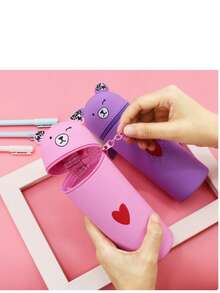 Panda Bear Creative Stationery Pouch Student Supplies Pen Holder Festival Gift Cosmetic Organizer Silicone Portable Pencil Case - Bear Pencil Case - View 2