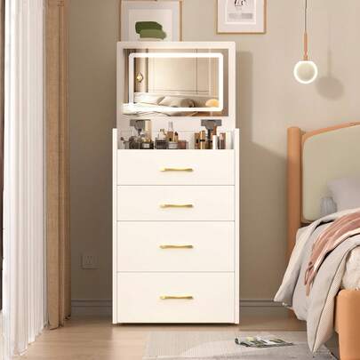 3-In-1 Dressing Table With Open Mirror, Small Dressing Table Set With Clear Glass Top, Compact Dressing Table With 3 Drawers, Bedroom Dressing Table, Dimensions: W 60/H 118/D 40 Cm.