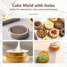 6pcs/12pcs Stainless Steel Tart Rings, Baking Perforated Tart Rings, 1.97 Inch Stainless Steel Non-Stick Round Cake Rings, French Pastry Metal Cake Molds, Small Fruit Pie Crust, Round Pie - Silver - View 3