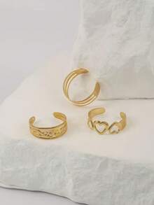 3件套女士可调节开口脚链/脚镯 - 镂空朋克心形设计，线条流畅，适合海滩派对、度假、休闲场合佩戴 - 金色 - 查看 4