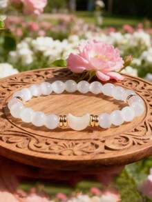 Vòng tay hạt thạch cao unisex, vòng tay chữa lành năng lượng mặt trăng, chữa lành theo chu kỳ mặt trăng, bình an nội tâm, trang sức tâm linh dùng trong thiền định bằng pha lê. - trắng - Xem 2