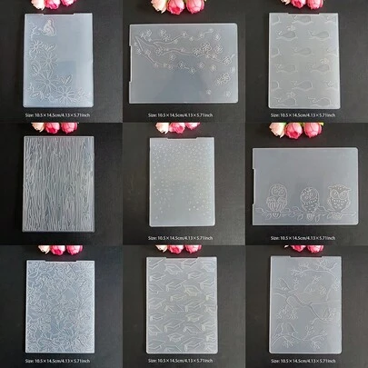 Molde de plástico 2D con relieve, plantilla para hacer álbumes de recortes, tarjetas, tablero de estampado transparente, adecuado para manualidades de álbumes hechos a mano, tarjetas DIY, flores, mariposas, plumas, ballenas, birretes de graduación, Día de la Madre