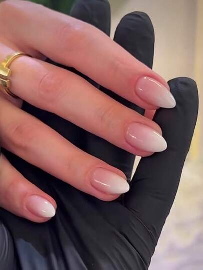 1 Set Almond-Shaped Ombre French Minimalist Chic Nail Tips, Detachable, Suitable For Daily, Work, Date, Includes 1 Gel Polish + 1 Nail File